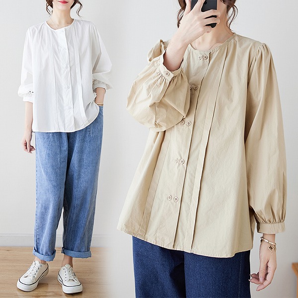 カジュアルトップス　ゆったりサイズ上着　長袖　人気ブラウス　ファション洋服｜ドレミファソラ・ねこ