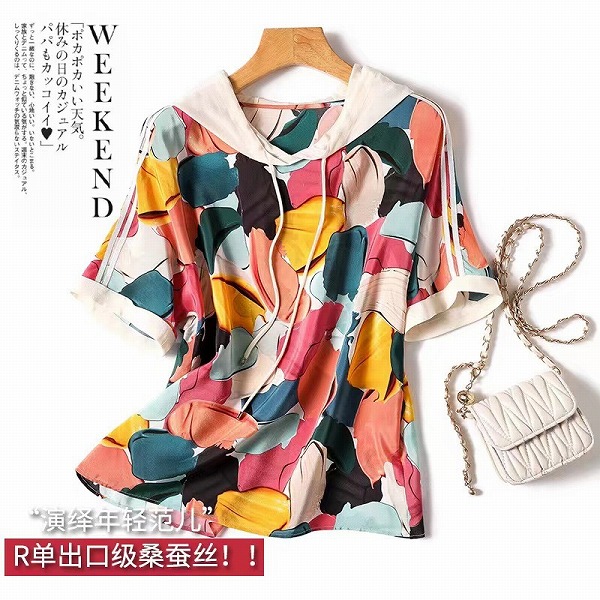 パーカー半袖Tシャツ　フード付きブラウス　レーディスファション商品　カジュアル商品｜ドレミファソラ・ねこ