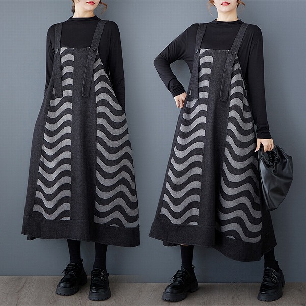 秋冬レディース流行り物 心地よい ゆったり 重ね着ジーンズ キャミワンピース