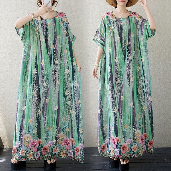 丸首ロングワンピース　レディースファション商品　ゆったりサイズワンピース　ワンピース 7,074円