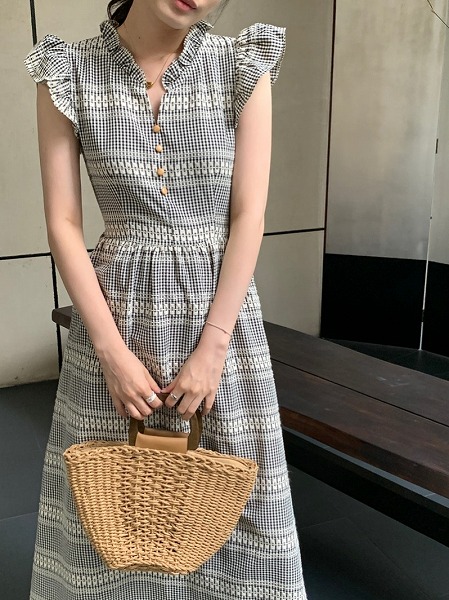 立襟ワンピース 格子 おしゃれワンピース レディースファション商品 人気ワンピース|ドレミファソラ・ねこ