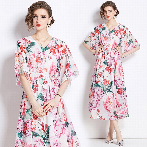 ワンピース　プリントワンピース　レーディスファション商品　人気ワンピース　おしゃれ｜ドレミファソラ・ねこ