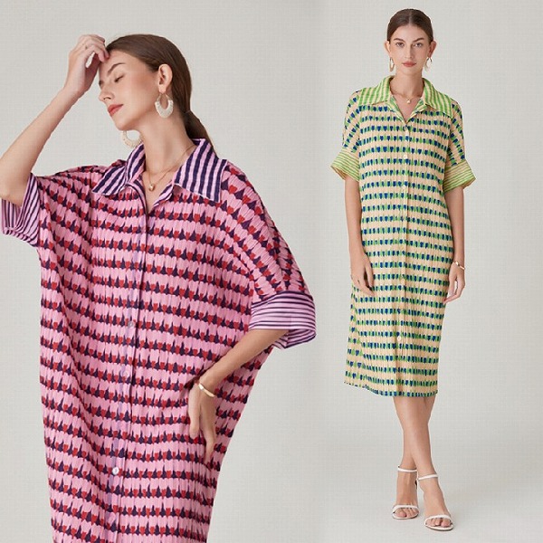 シャツ風ワンピース　ロングシャツ　レーディスファション商品　おしゃれワンピース｜ドレミファソラ・ねこ