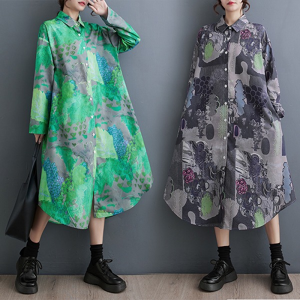 ミディアム丈ワンピース　ゆったりサイズロング丈ワンピース　人気商品｜ドレミファソラ・ねこ 12,770円