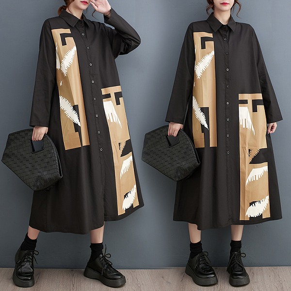 ゆったりとしたワンピース　レーディスファション商品　カジュアル長袖ワンピース