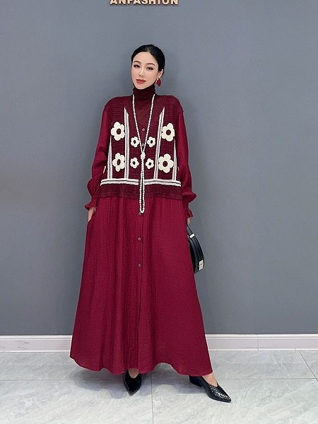 ニットワンピース　フェイク2枚ワンピース　レーディスファション洋服　人気商品｜ドレミファソラ・ねこ