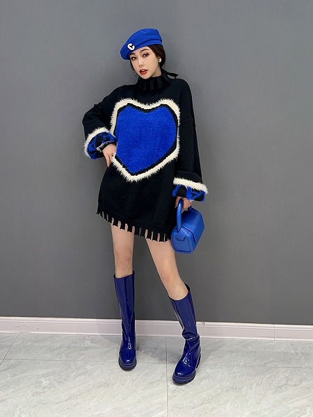 おしゃれハイネックニットトップス　チュニックワンピース　レーディスファション洋服｜ドレミファソラ・ねこ