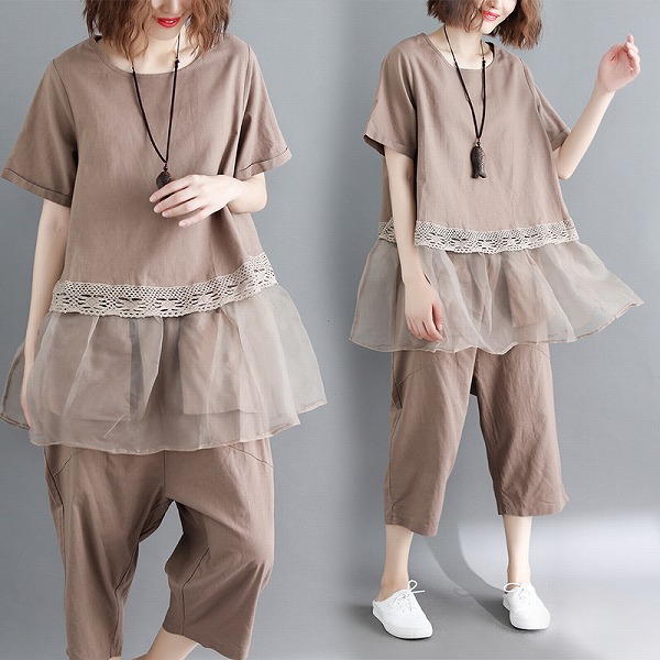 新作　ゆったりサイズ　痩せ見えおしゃれなセットアップ　レディースファション商品