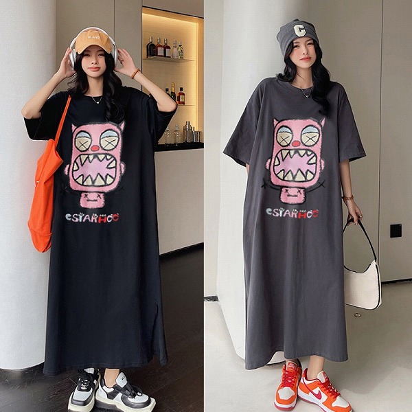 ゆったりサイズ　Tシャツ風ワンピース　ファション人気商品　カジュアルワンピース