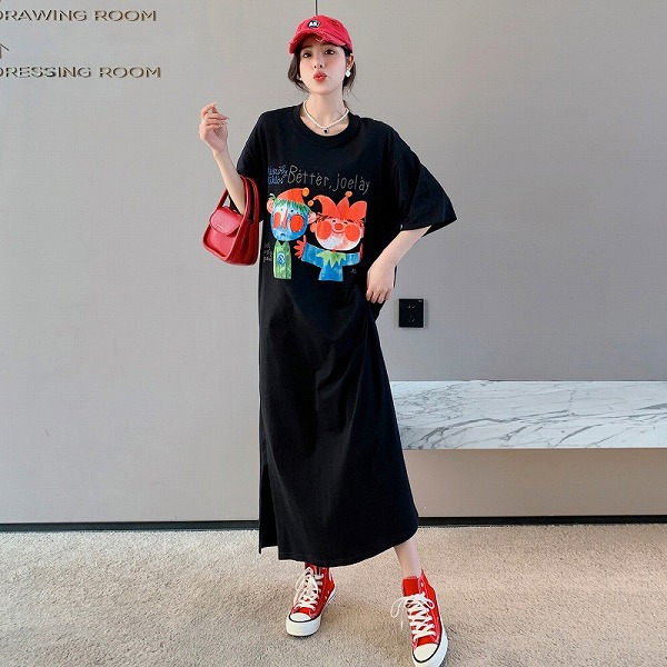 ゆったりサイズ　Tシャツ風ワンピース　ファション人気商品　カジュアルワンピース