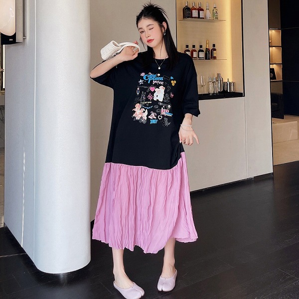 ゆったりサイズ　Tシャツ風ワンピース　ファション人気商品　カジュアルワンピース