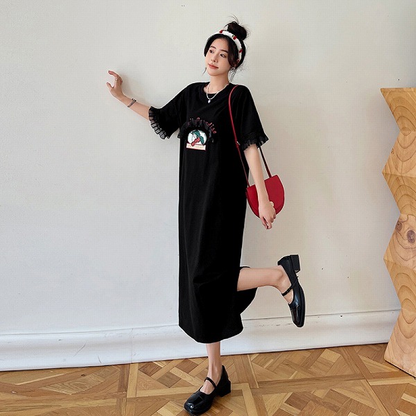 ゆったりサイズ Tシャツ風ワンピース ファション人気商品 カジュアルワンピース|ドレミファソラ・ねこ
