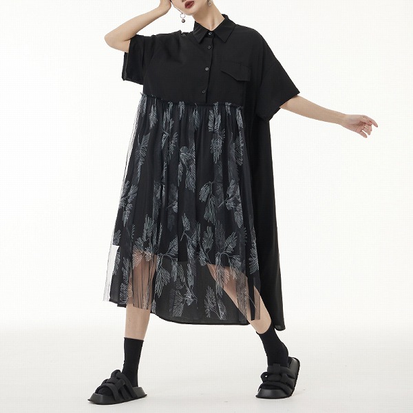 夏のゆったり洋風ワンピース　aラインワンピース　ファションシャツ風ワンピース
