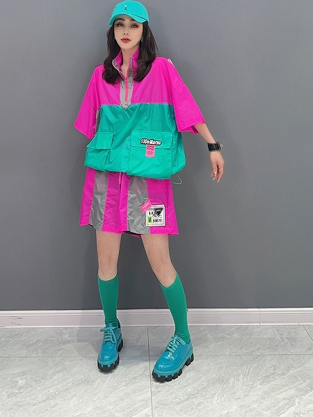 カジュアルな日焼け止めトップスとゆったりショートパンツ2枚セット　ファション商品