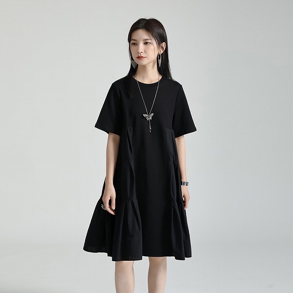 半袖クルーネックワンピース　ミディアム丈ワンピース　Tシャツワンピース　人気商品