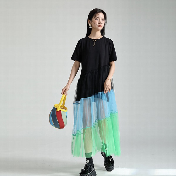 半袖ネックストラップTシャツワンピース レーディスファション商品 個性的ワンピース|ドレミファソラ・ねこ