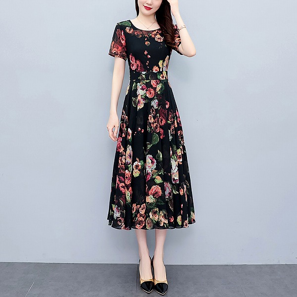 花柄シフォンワンピース　カジュアルワンピース　レーディスファション商品　人気ワンピース｜ドレミファソラ・ねこ 7,622円