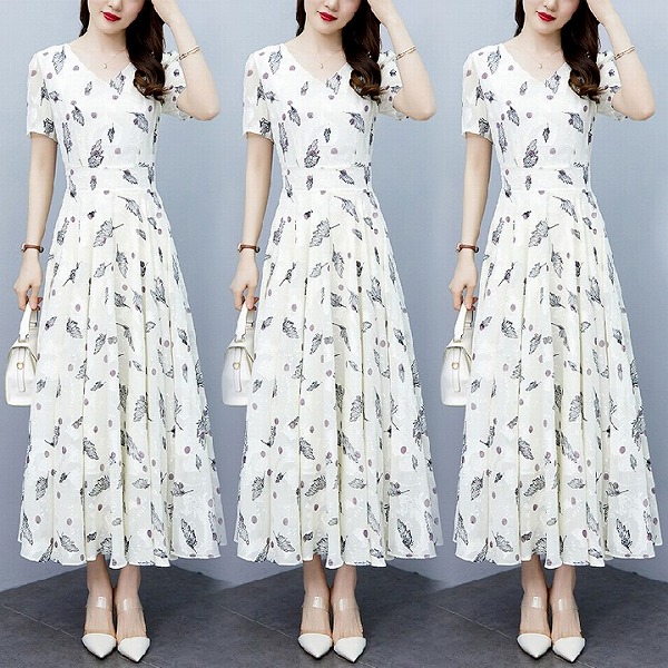 花柄シフォンワンピース　カジュアルワンピース　レーディスファション商品　人気ワンピース