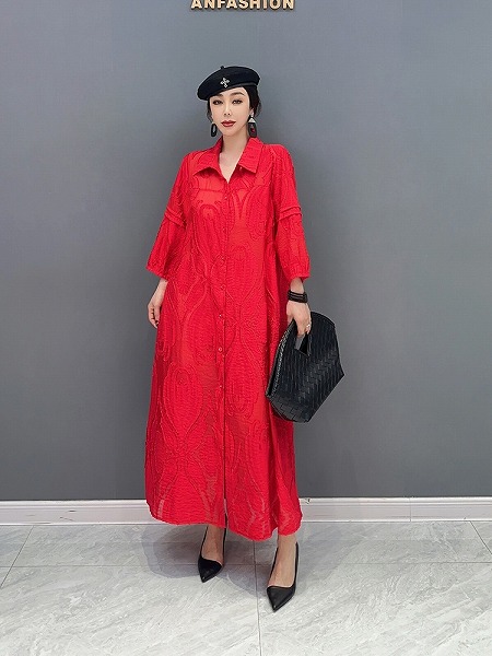 レディースファション商品　ロングシャツワンピース　ファションシャツ風ワンピース