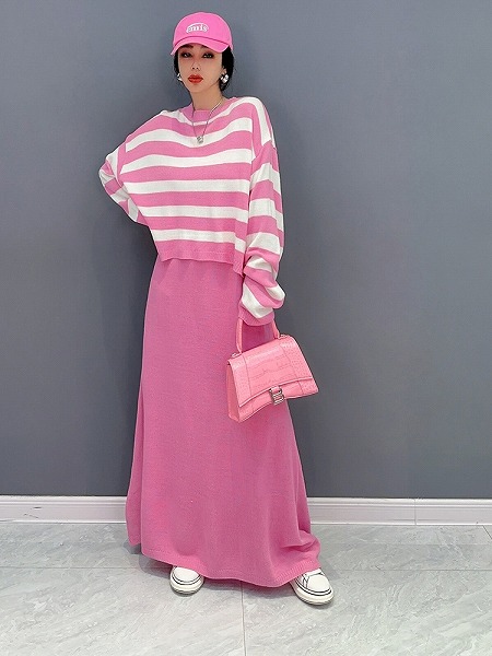 上着ストライプスカート２点セット　レディースファション服　カジュアル商品｜ドレミファソラ・ねこ