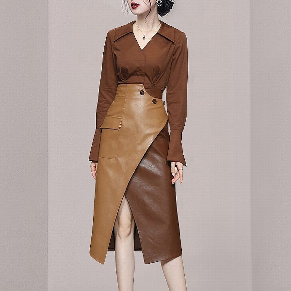 レディースファション服 PU ２点セットファション服 今めかしい 一般受け商いもの