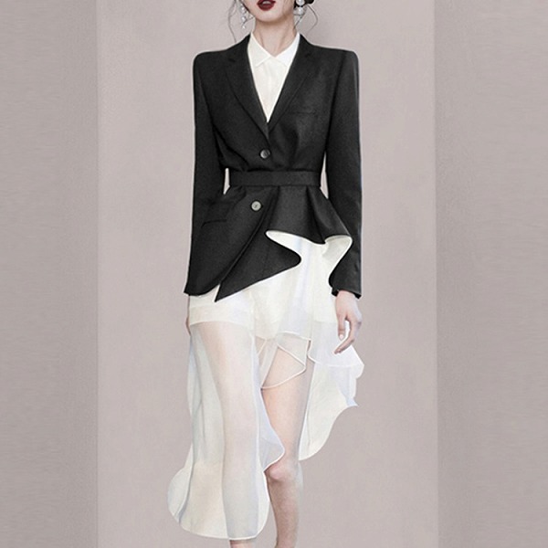 新作ワンピース　アンバランワンピース　コート　スーツセットファション服