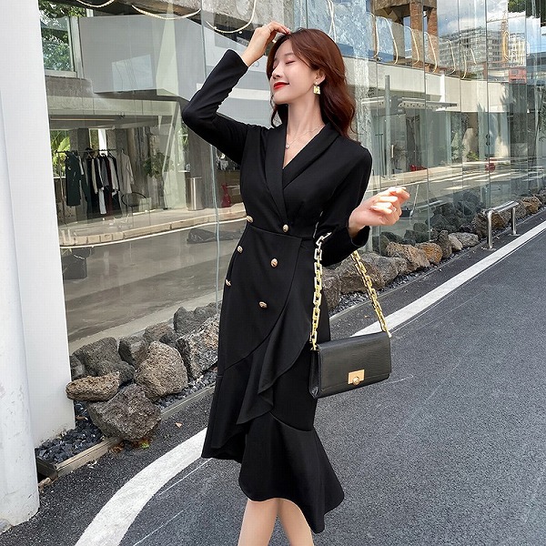 レディースファション服 着?せ衣装 Vのど首 長袖衣装 レディースファッション-ワンピース