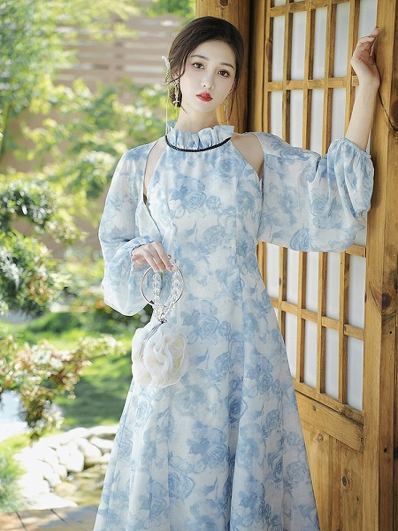 御前上等感レディースファション服 2枚セットファション服 花柄衣装 艶っぽい