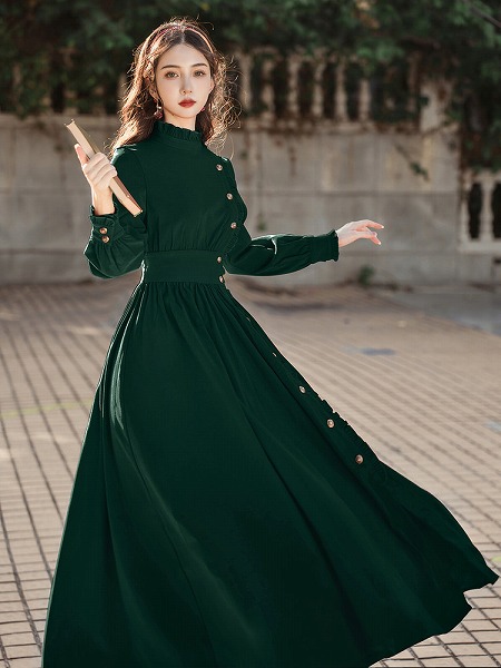 レディースファション服　ロングワンピース　2色　おしゃれワンピース　人気商品｜ドレミファソラ・ねこ