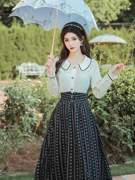 洋風フレンチレトロなバックルプルオーバー 半身スコート 2点仕掛ける ファション服