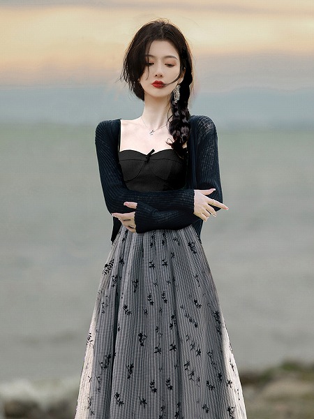 御前上等感 フレンチレトロヘプバーン風 花柄衣装 レディースファション服