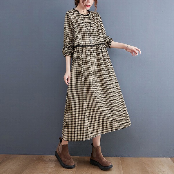 大きいサイズの新しいワンピース　ゆったり綿ワンピース　レディースファション服