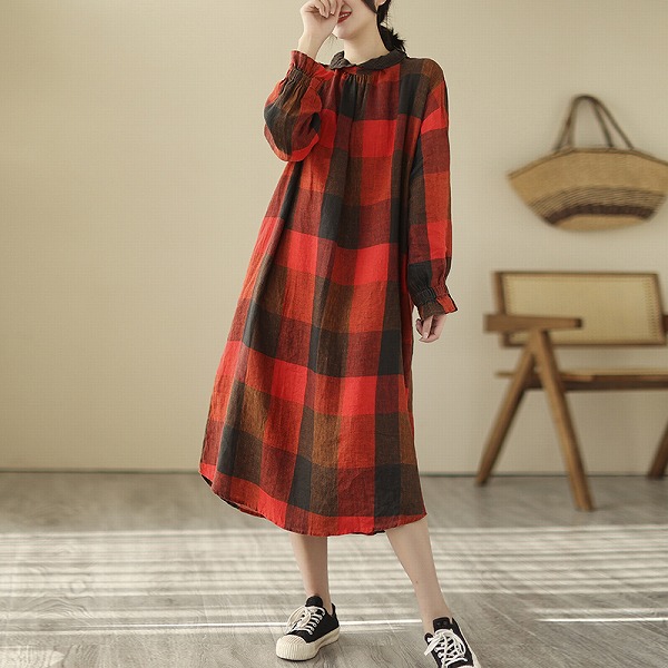 ゆったりサイズレディースファション服綿麻ワンピースレースワンピース