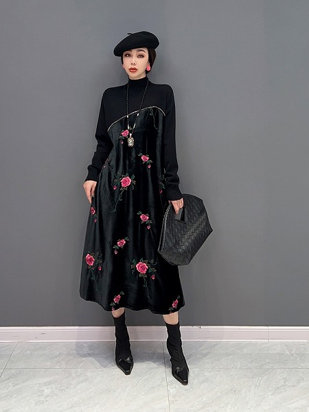 ワンピースニット刺繍レディースファション服ワンピース人気商品 12,067円