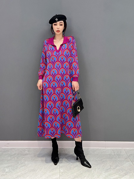 おしゃれなVネックワンピースニットレディースファション服ワンピース