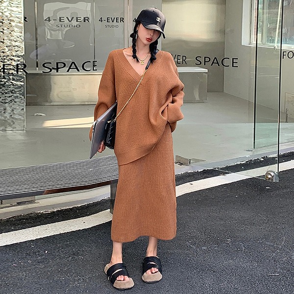 新作ゆったりおしゃれハイウエスト半身スカート2点セットカジュアル服｜ドレミファソラ・ねこ