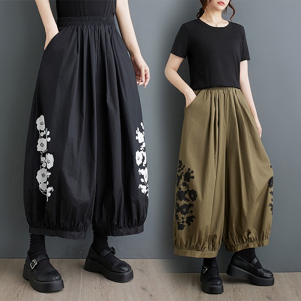 9分ワイドパンツ　レディースファション商品　カジュアルパンツ　人気ズボン　パンツ｜ドレミファソラ・ねこ