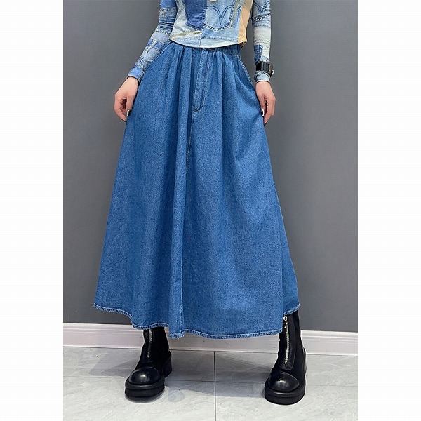 デニムスカート　シンプルカラースカート　レディースファション商品　人気スカート｜ドレミファソラ・ねこ