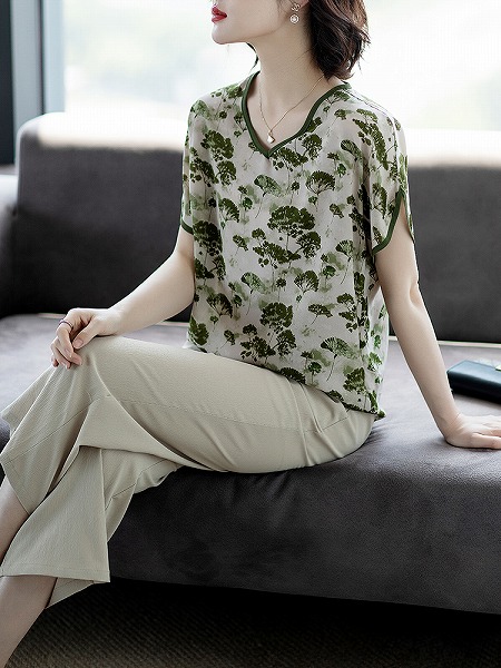 夏服　新作　半袖大きいサイズ気質シフォンTシャツパンツ2点セット　おしゃれセットアップ
