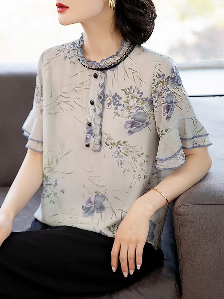 夏服　新作　半袖シフォンTシャツ　トップスパンツ2点セット　レディースファション商品