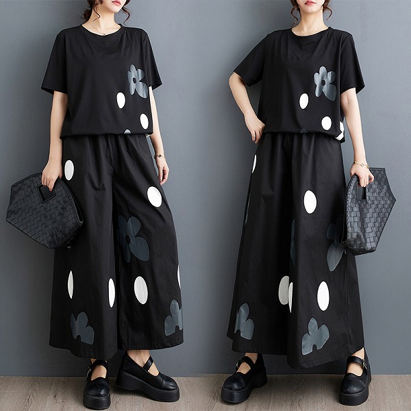 新作レディースファッション　カジュアル　ゆったり　ワイドパンツ　Tシャツ　上着