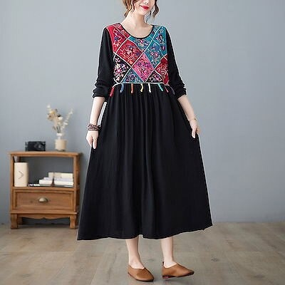 夏の新金新しい女装文芸復古刺繍の花色の優雅甘い綿の質ワンピースは腰を収めてやせているドレスJGX