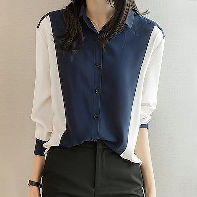 レディースポロカラーシャツルーズニューファッション長袖シフォンシャツ