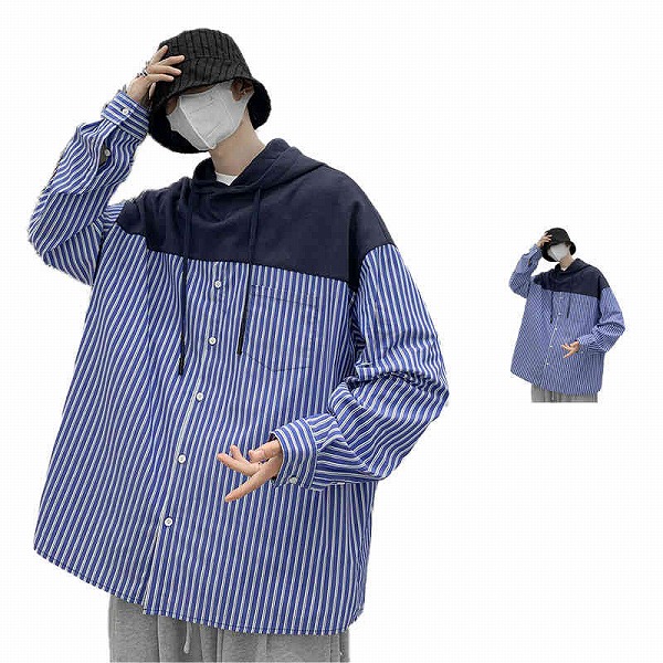 異素材切り替えパーカーシャツ
