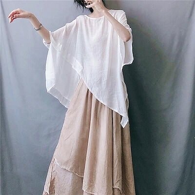クルーネックトップス着痩せ