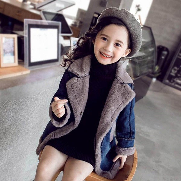 韓国小わっぱ服ジーンズ厚地の外套裹ボア