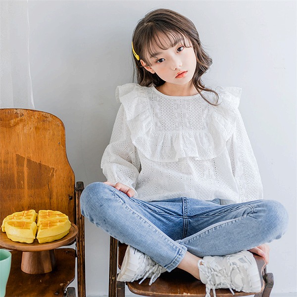 韓国ちびっ子服キッズ白プルオーバーお嬢さん