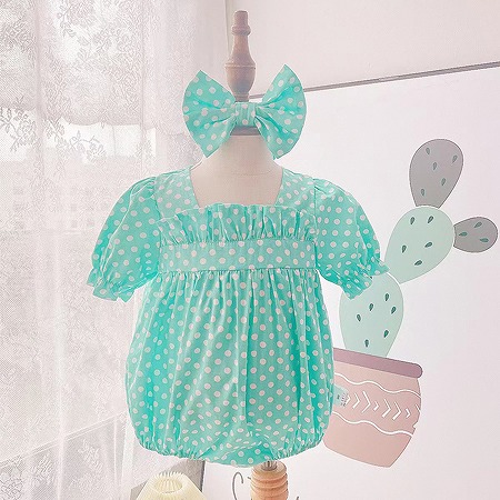 送料無料insスタイルベビーカバーオールコットン半袖水玉新生夏プリンセススタイル洋服トライアングルロンパース