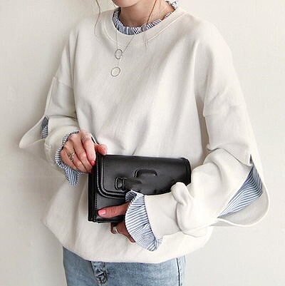 ゆったりスウェットレイヤードトップス秋新韓国ファッションビッグサイズパーカー厚地の外套レイヤードト