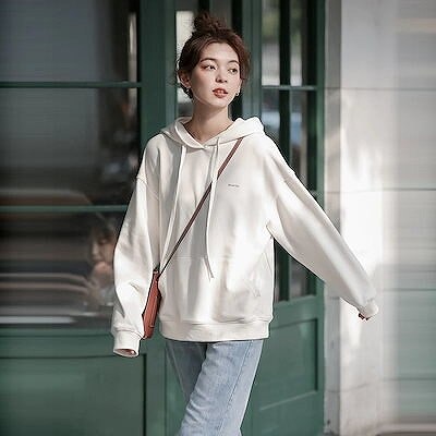 ゆったりスウェットレイヤードトップス好いたらしいパーカー烏兎韓国流行り物手入らず分かりやすい単色ゆとり薄っぺらフー